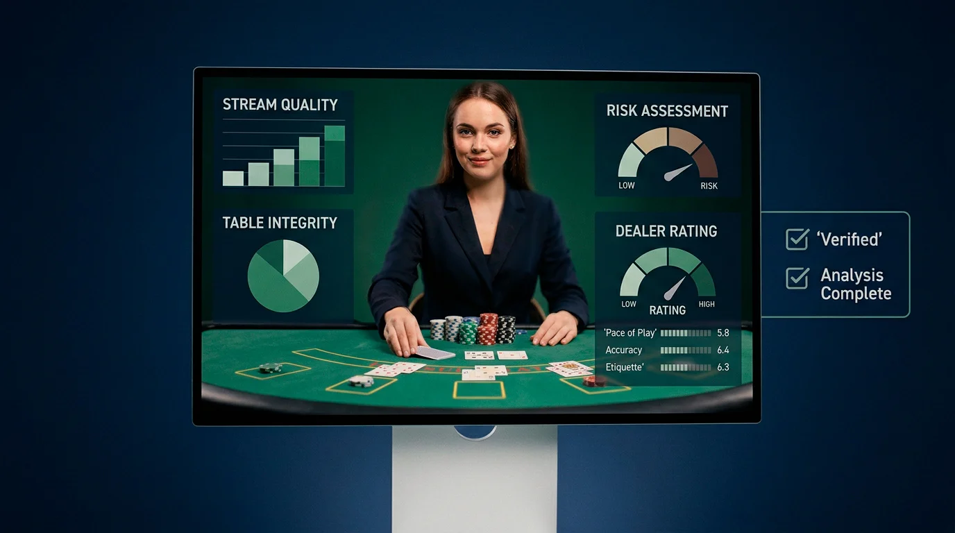 Illustration of a live casino table checklist with stream quality and limit checks