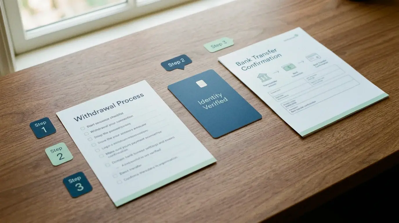 Illustration of a withdrawal checklist with KYC and limit fields